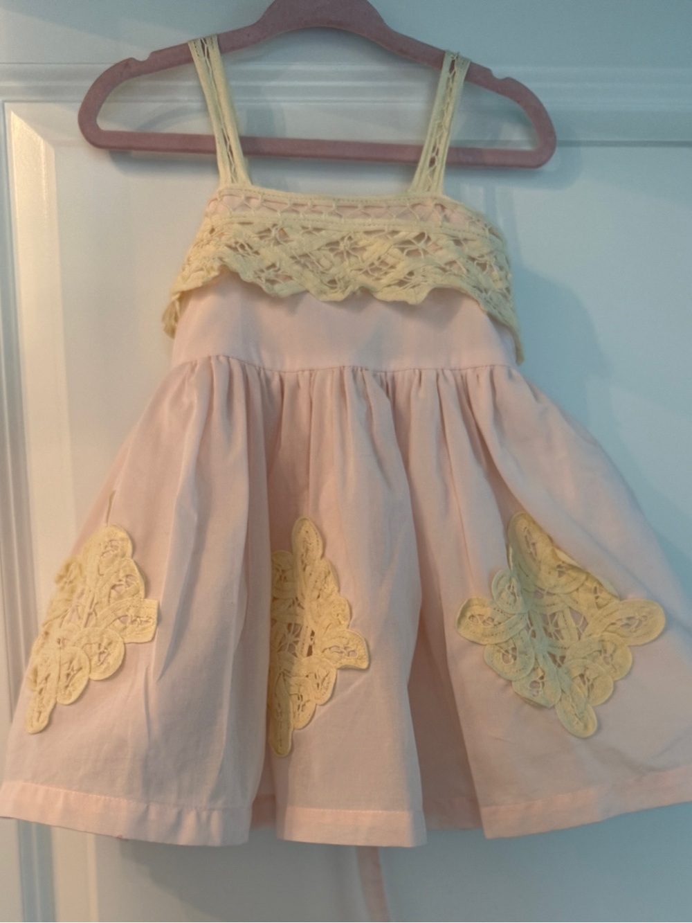 Well Dressed Wolf Pale Pink Dress with Yellow Lace Accents and Bloomers